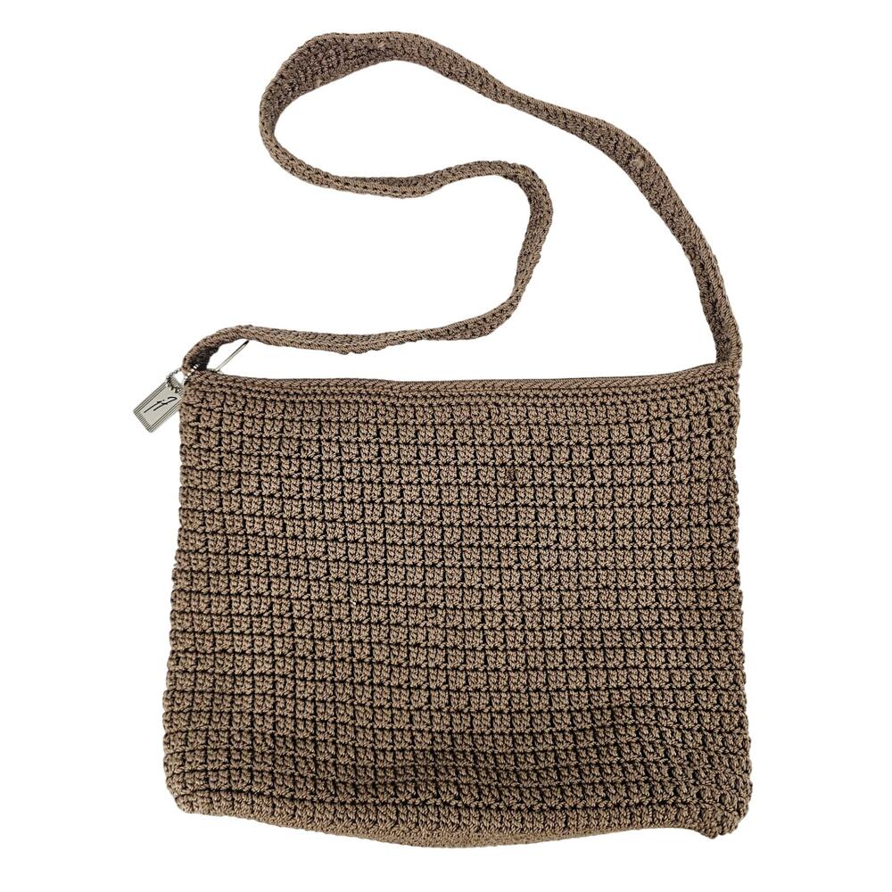 Jacqueline Ferrar 80's tan brown crocheted shoulder bag boho bohemian minimalist